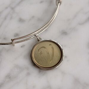 Alex and Ani Initial V Bracelet Silver with Gold Charm